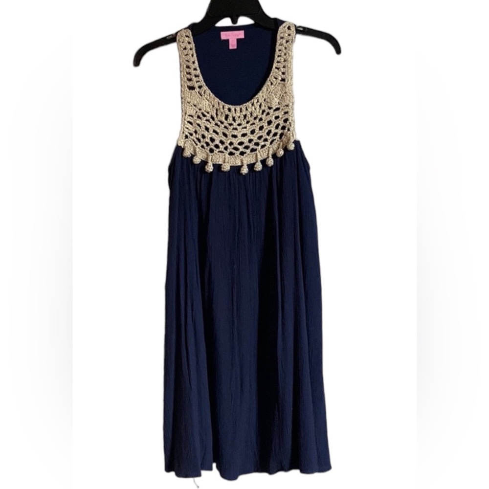 Lilly Pulitzer, dark blue and gold dress, size small. Flowy. Like new! - Picture 3 of 8